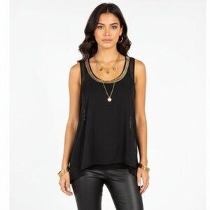 First Level Sheer Metallic Neck Mesh Sleeveless Tank Top S